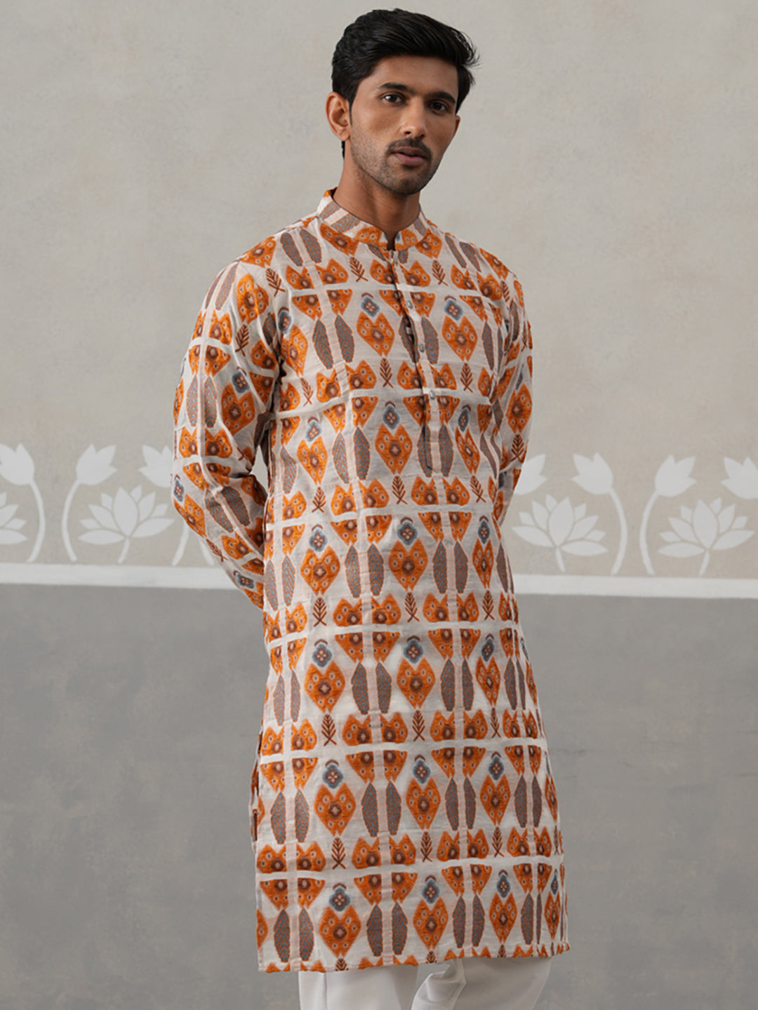 Silk Blend Woven Design Kurta (KO 5315 Orange ) [FF] [A-1-4]