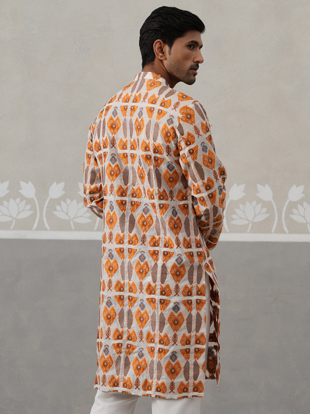 Silk Blend Woven Design Kurta (KO 5315 Orange ) [FF] [A-1-4]