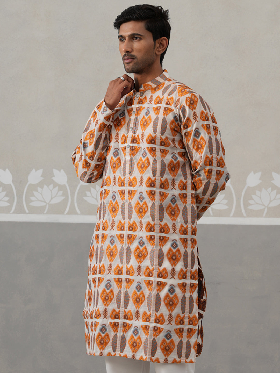 Silk Blend Woven Design Kurta (KO 5315 Orange ) [FF] [A-1-4]