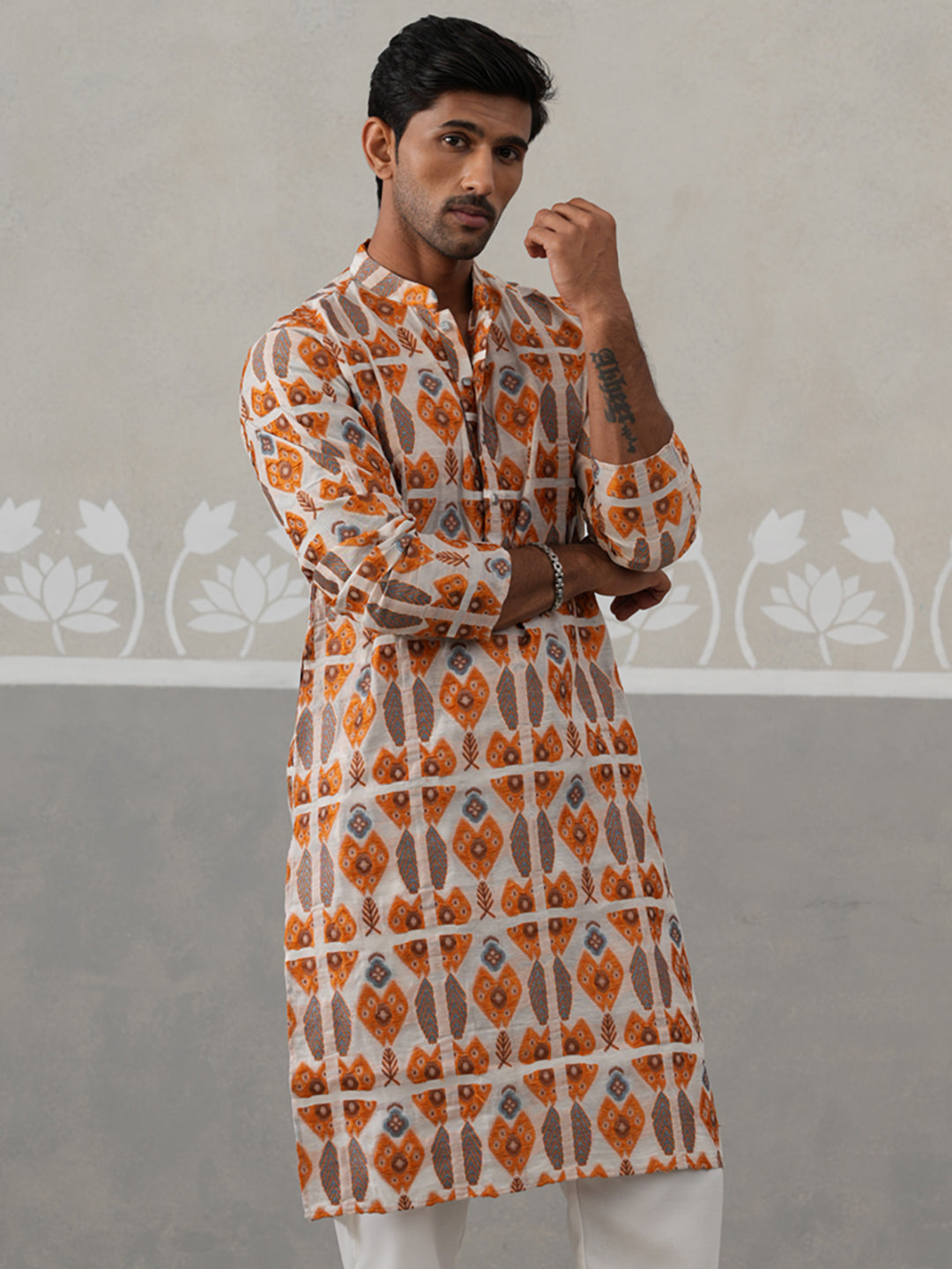Silk Blend Woven Design Kurta (KO 5315 Orange ) [FF] [A-1-4]