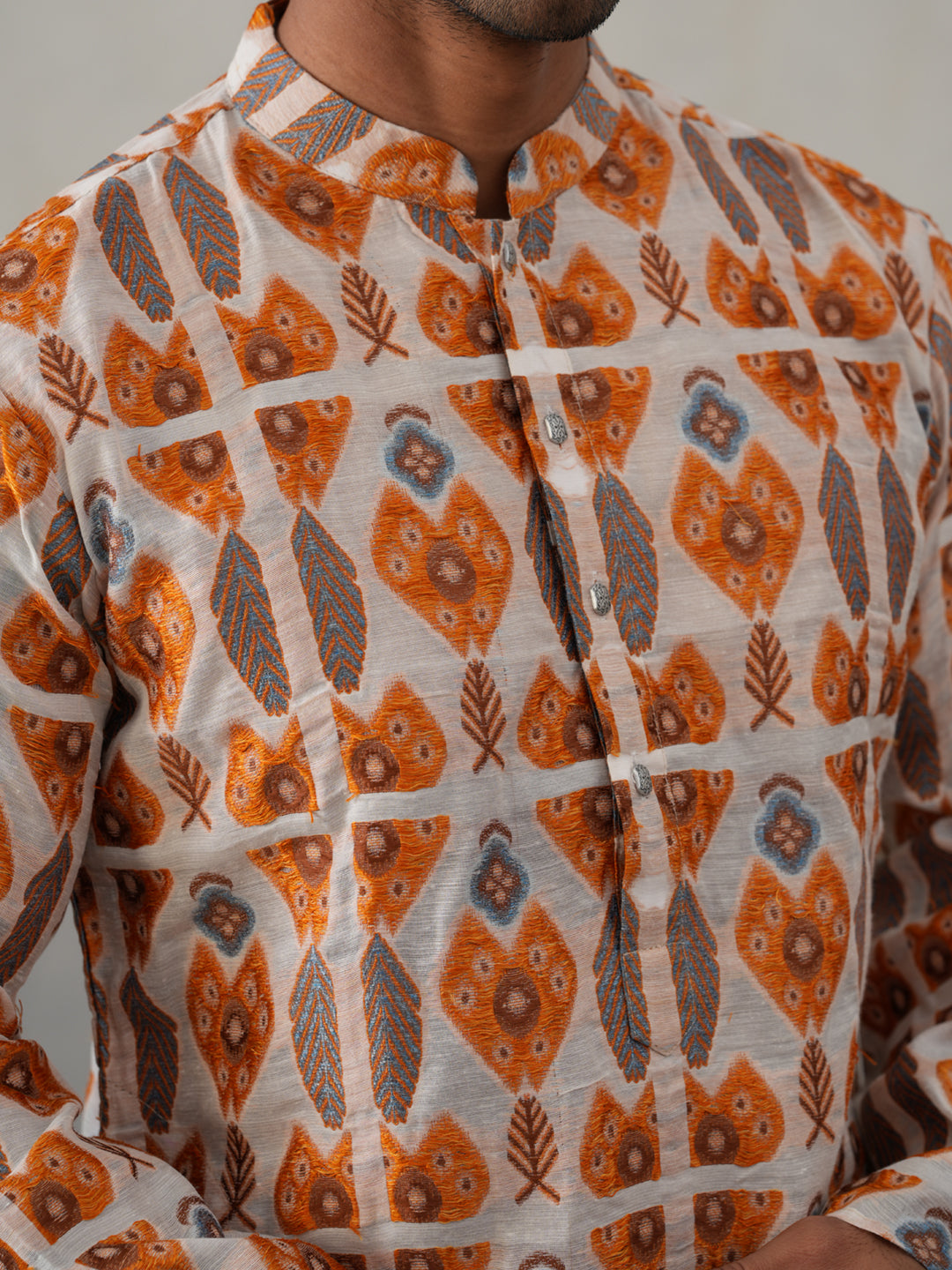 Silk Blend Woven Design Kurta (KO 5315 Orange ) [FF] [A-1-4]