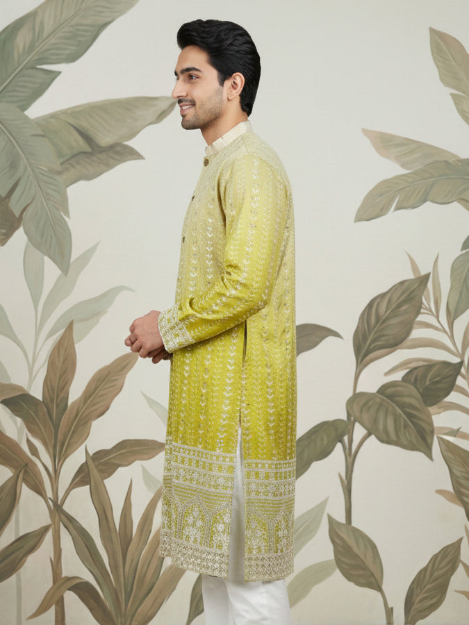Designer Embroidery Silk Blend Kurta for Men ( KO 5317Pista S ) [FF] [B-1-2]