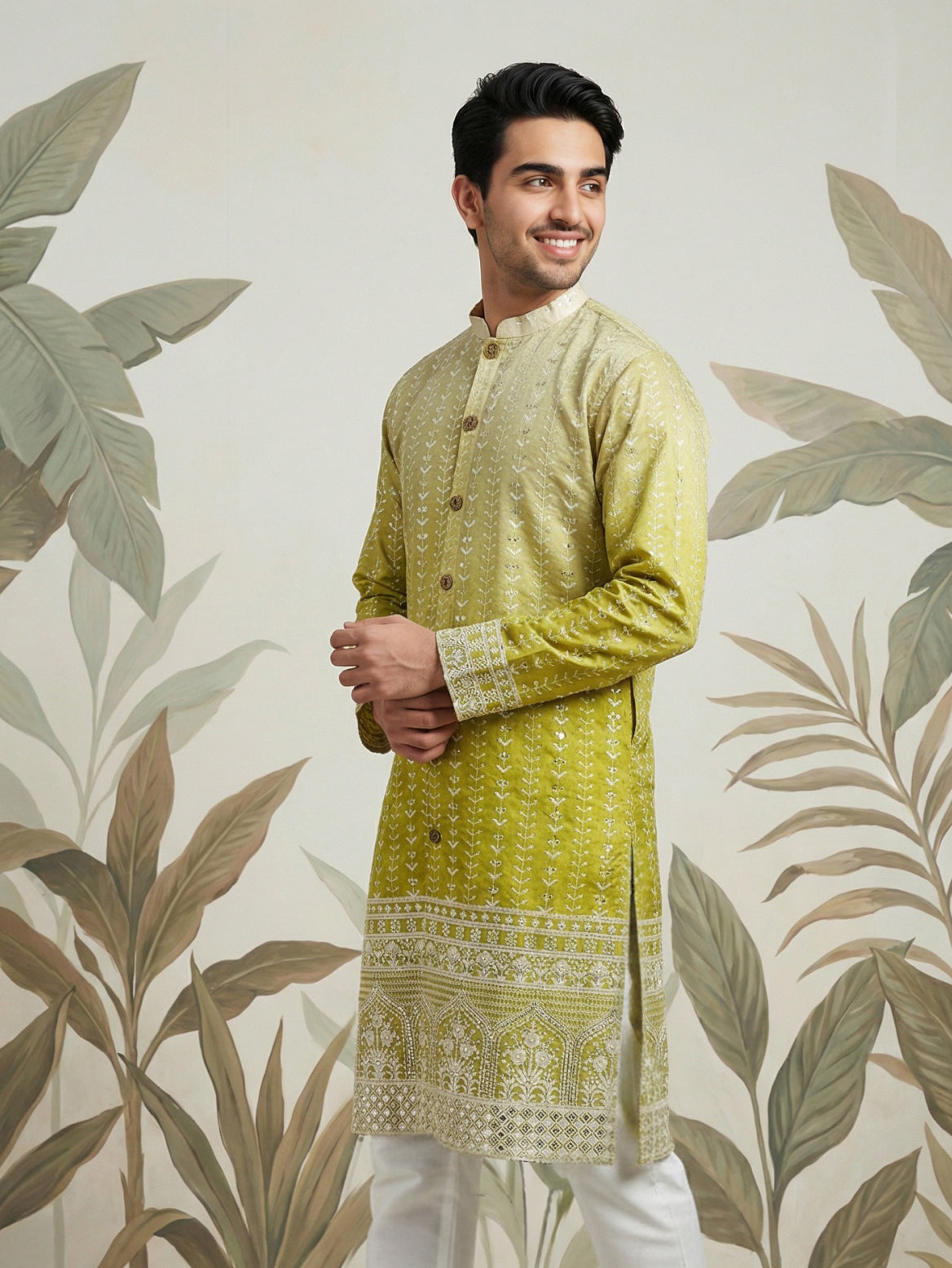 Designer Embroidery Silk Blend Kurta for Men ( KO 5317Pista S ) [FF] [B-1-2]