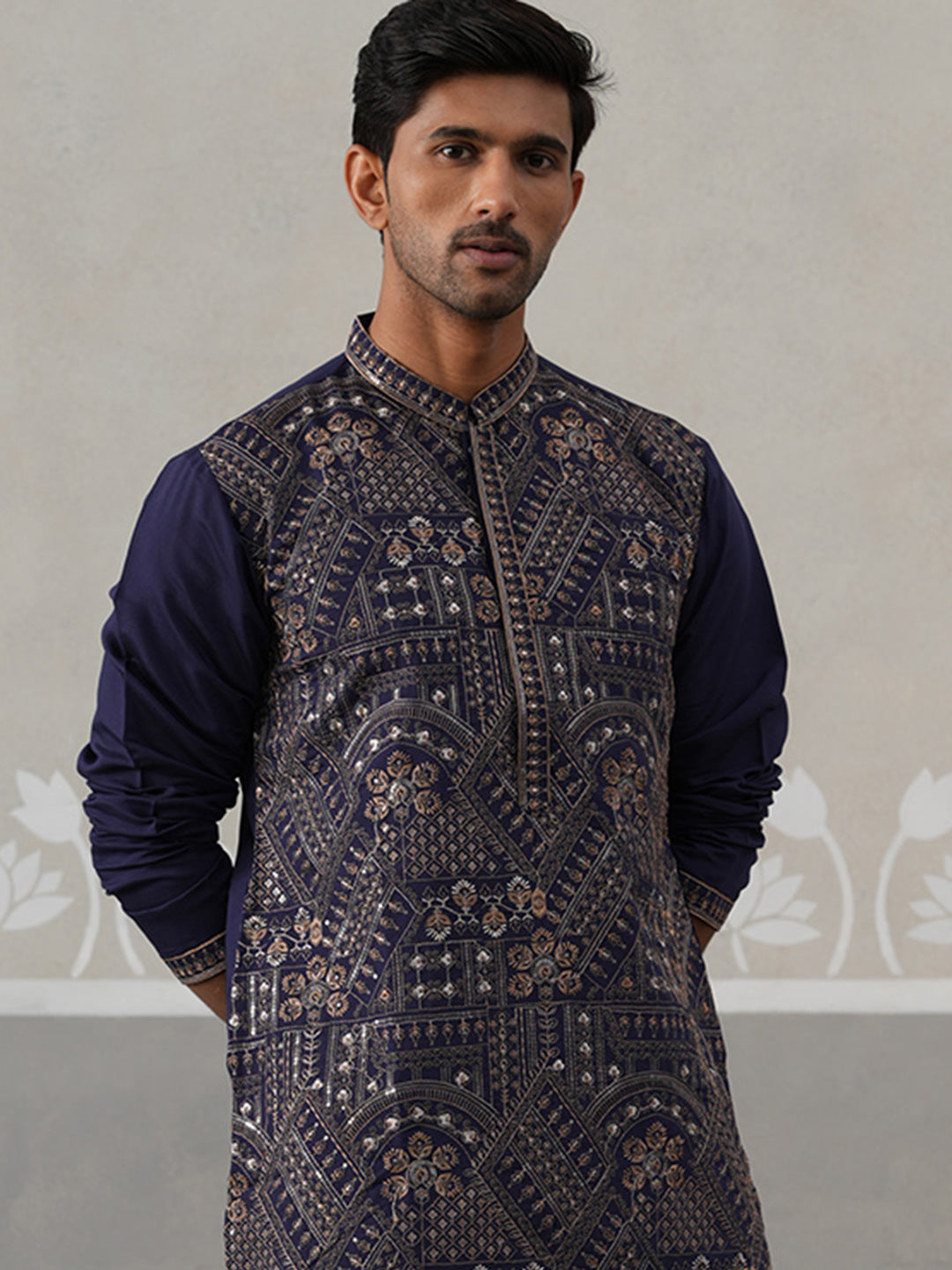 Traditional Embroidered Kurta for Men ( KO 5318 Navy ) [FF] [A-6-7]