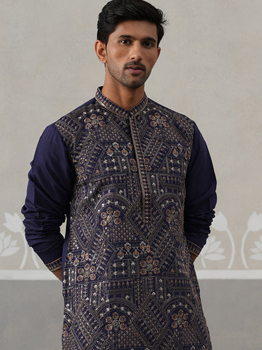 Traditional Embroidered Kurta for Men ( KO 5318 Navy ) [FF] [A-6-7]