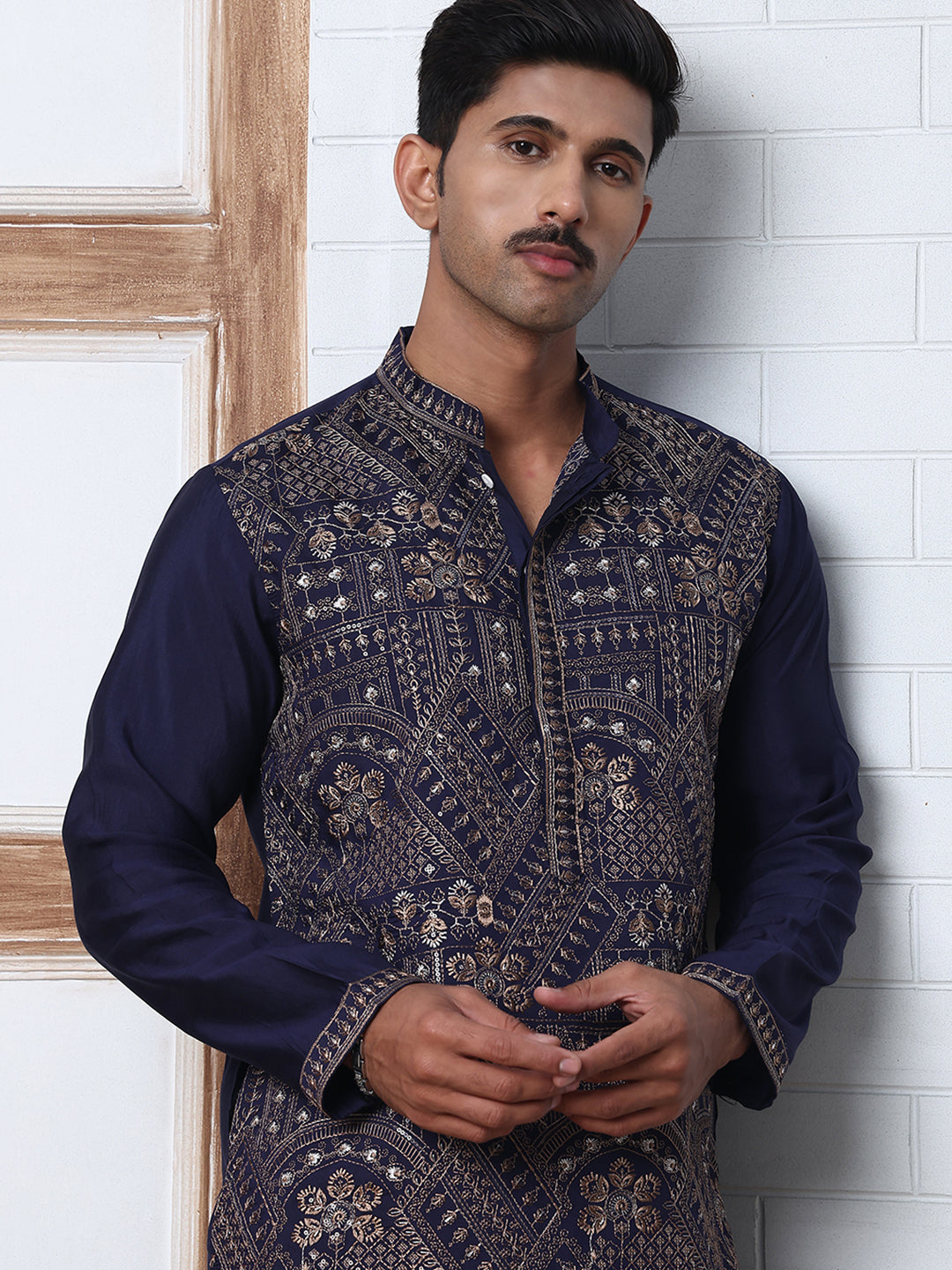 Traditional Embroidered Kurta ( KO 5318 Navy ) [FF] [A-6-7]