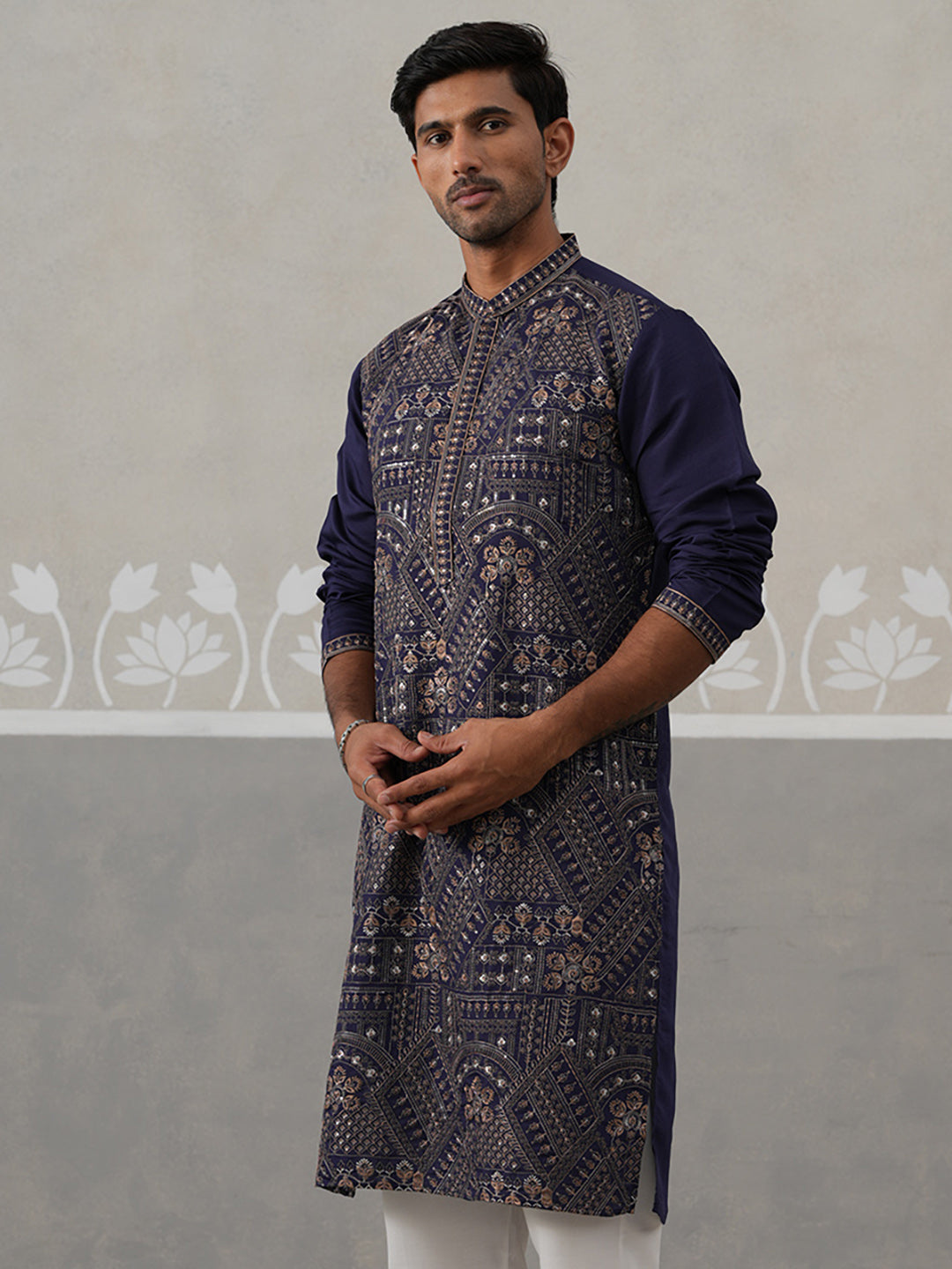 Traditional Embroidered Kurta for Men ( KO 5318 Navy ) [FF] [A-6-7]