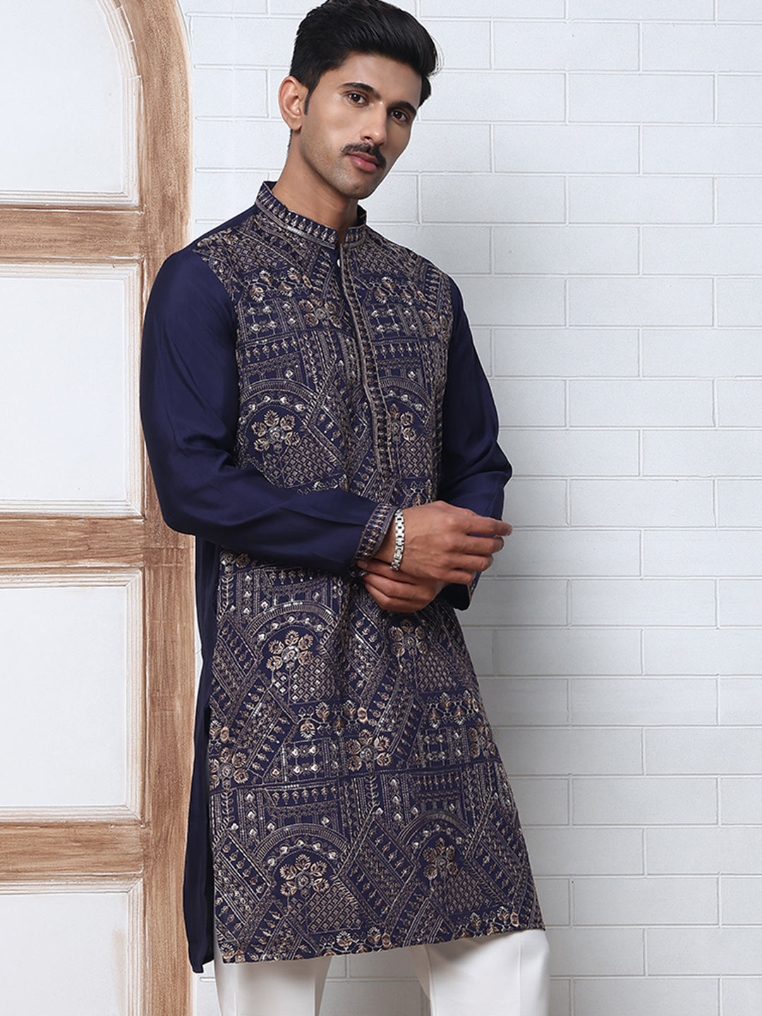 Traditional Embroidered Kurta ( KO 5318 Navy ) [FF] [A-6-7]