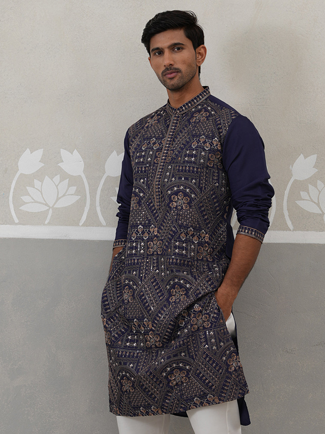 Traditional Embroidered Kurta for Men ( KO 5318 Navy ) [FF] [A-6-7]