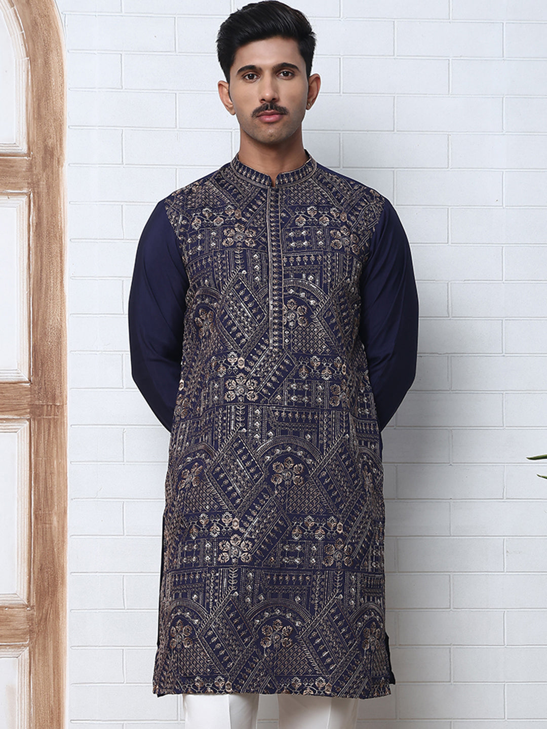 Traditional Embroidered Kurta ( KO 5318 Navy ) [FF] [A-6-7]