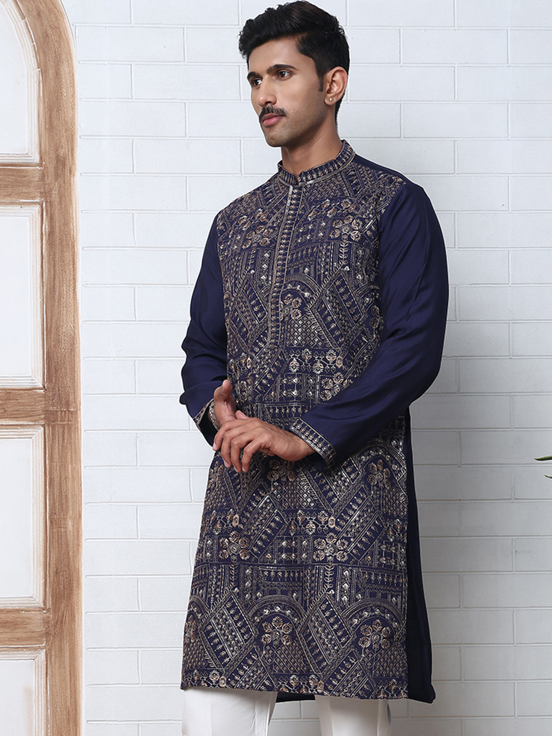 Traditional Embroidered Kurta ( KO 5318 Navy ) [FF] [A-6-7]
