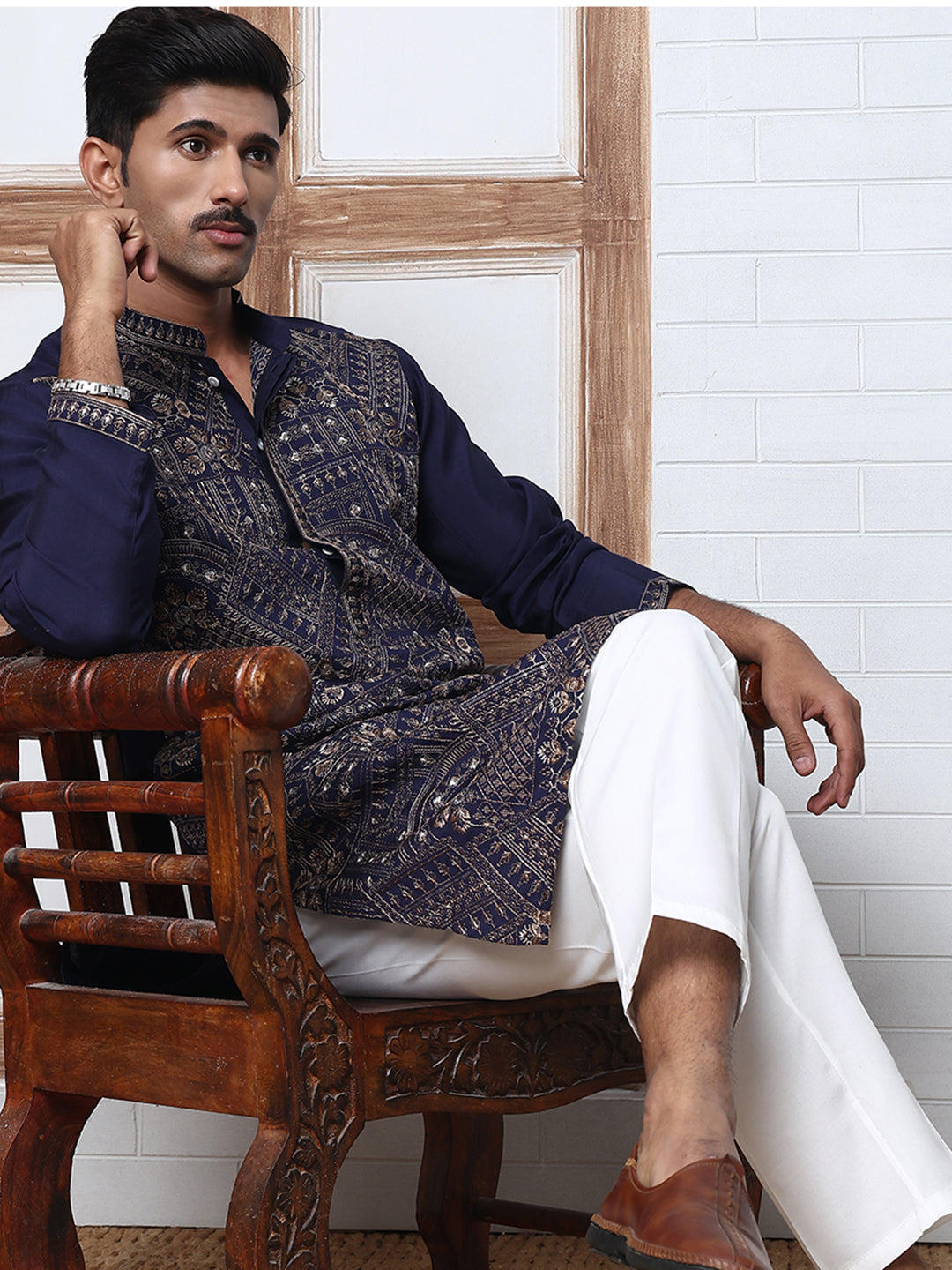 Traditional Embroidered Kurta ( KO 5318 Navy ) [FF] [A-6-7]