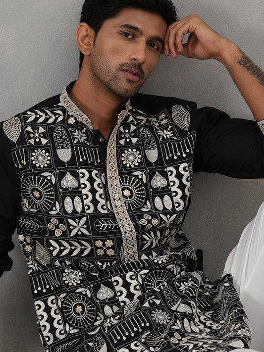 Silk Blend Embroidered Kurtas (KO 5325 Black ) [FF] [B-10]