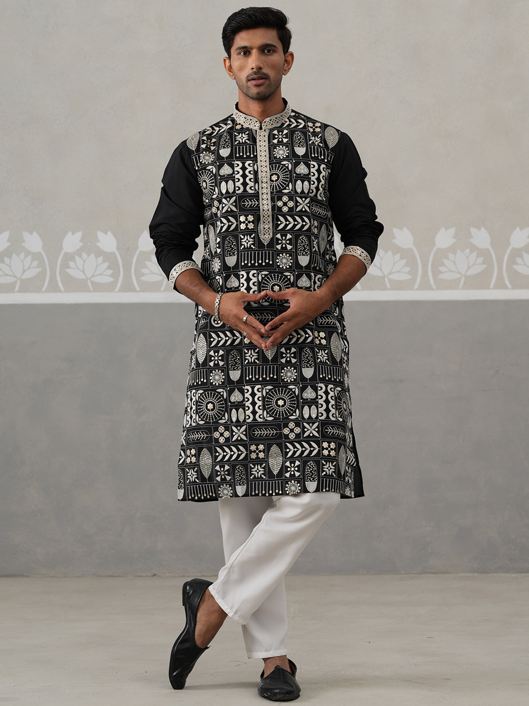 Silk Blend Embroidered Kurtas (KO 5325 Black ) [FF] [B-10]