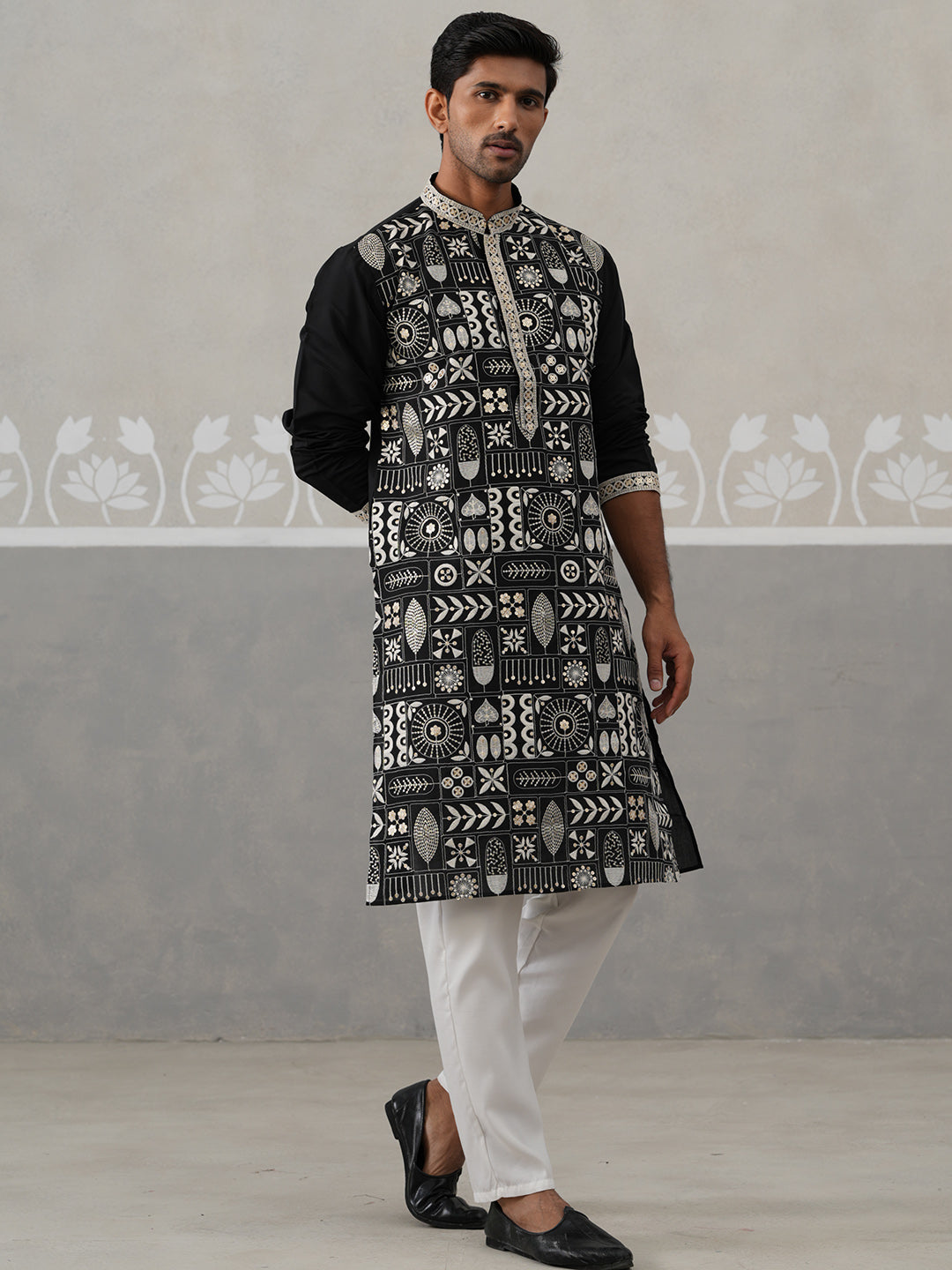 Silk Blend Embroidered Kurtas (KO 5325 Black ) [FF] [B-10]