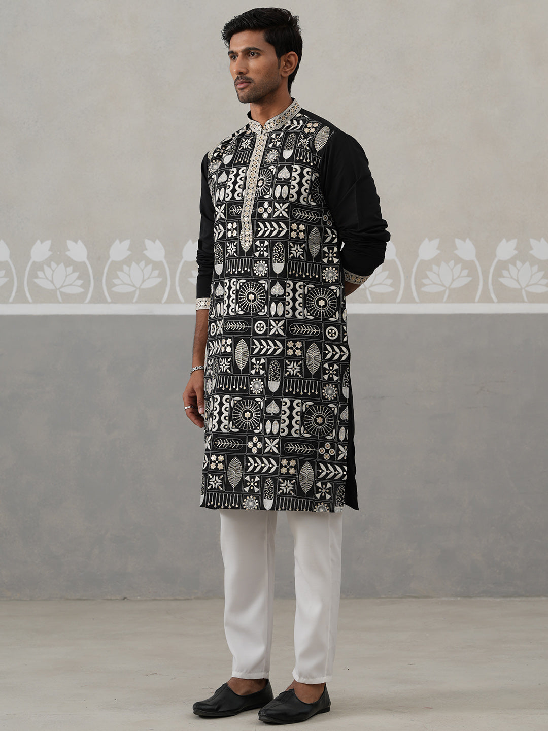 Silk Blend Embroidered Kurtas (KO 5325 Black ) [FF] [B-10]