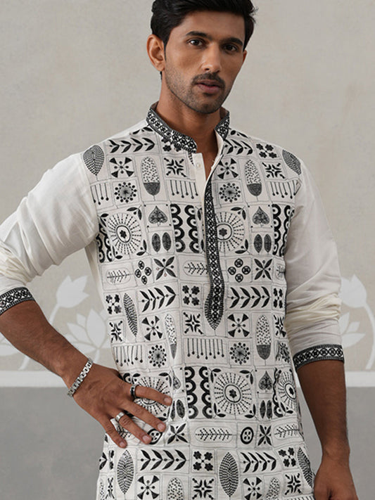 Silk Blend Embroidered Kurtas (KO 5325 White ) [FF] [B-10]