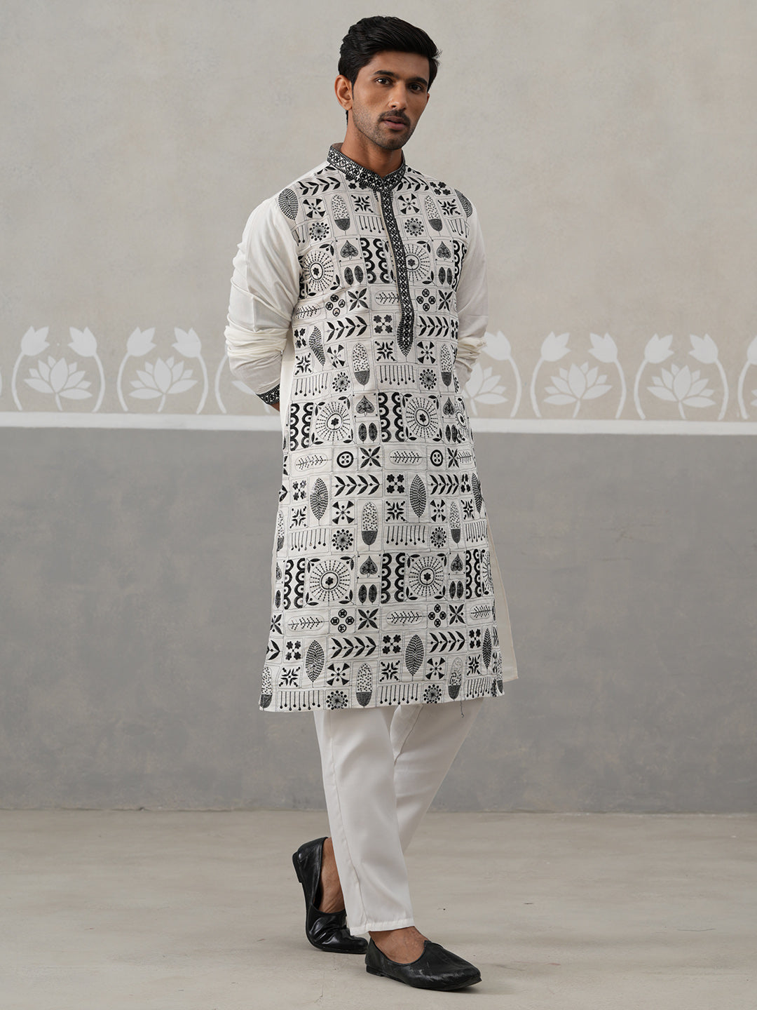 Silk Blend Embroidered Kurtas (KO 5325 White ) [FF] [B-10]