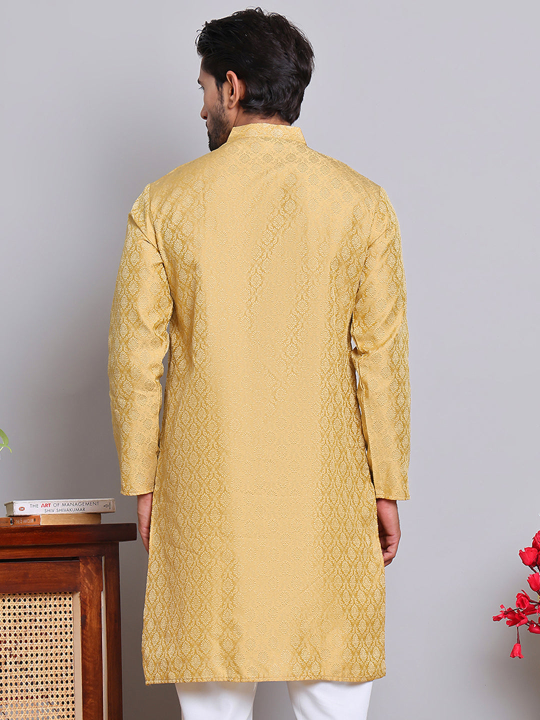 Jacquard Kurta Payjama Sets For Men ( JOKP P 568 Golden )