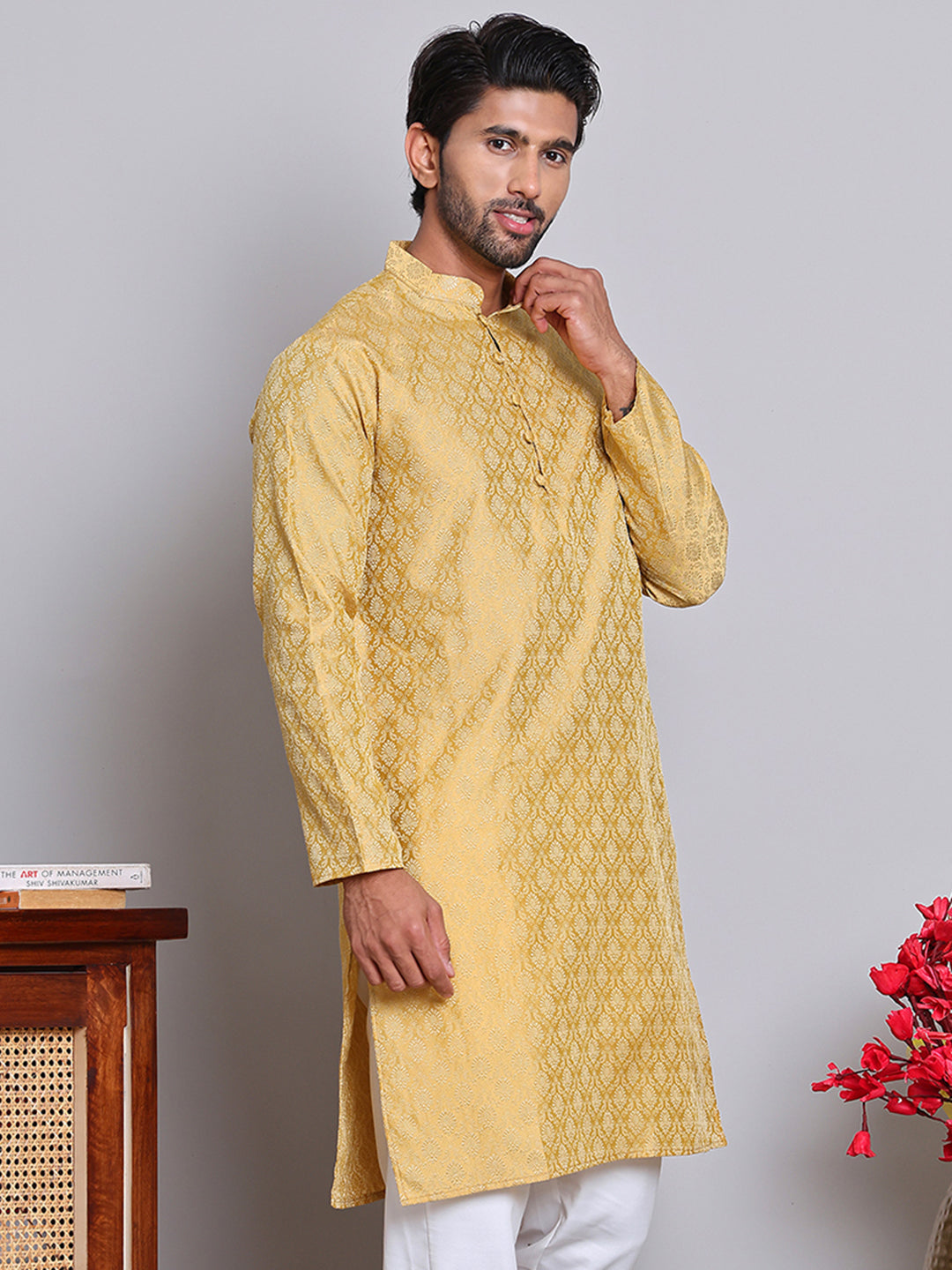 Jacquard Kurtas For Men ( INKO 568Golden )