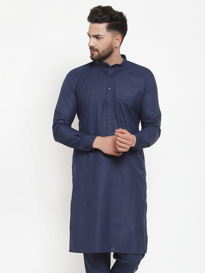 Jompers Men's Solid Cotton Kurtas (KO 592 Navy )