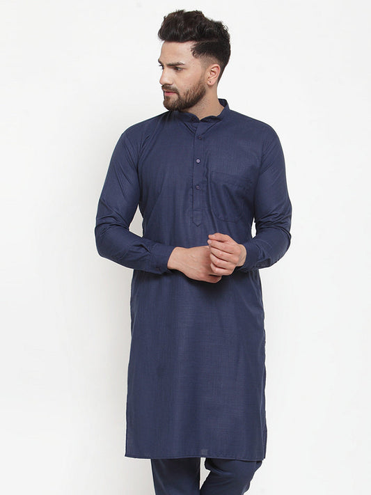 Jompers Men's Solid Cotton Kurtas (KO 592 Navy )