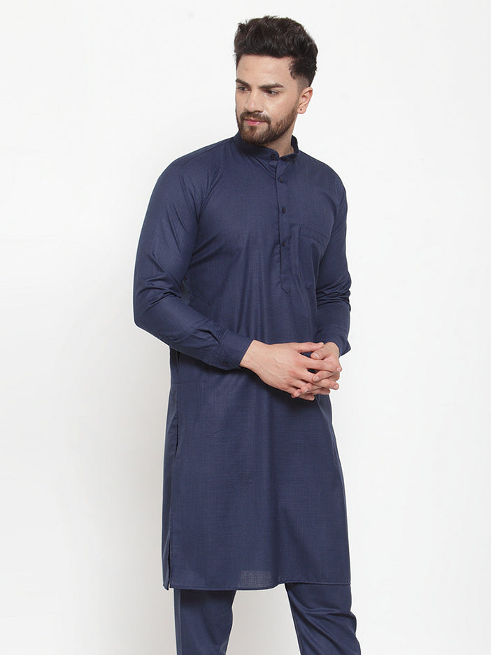 Jompers Men's Solid Cotton Kurtas (KO 592 Navy )