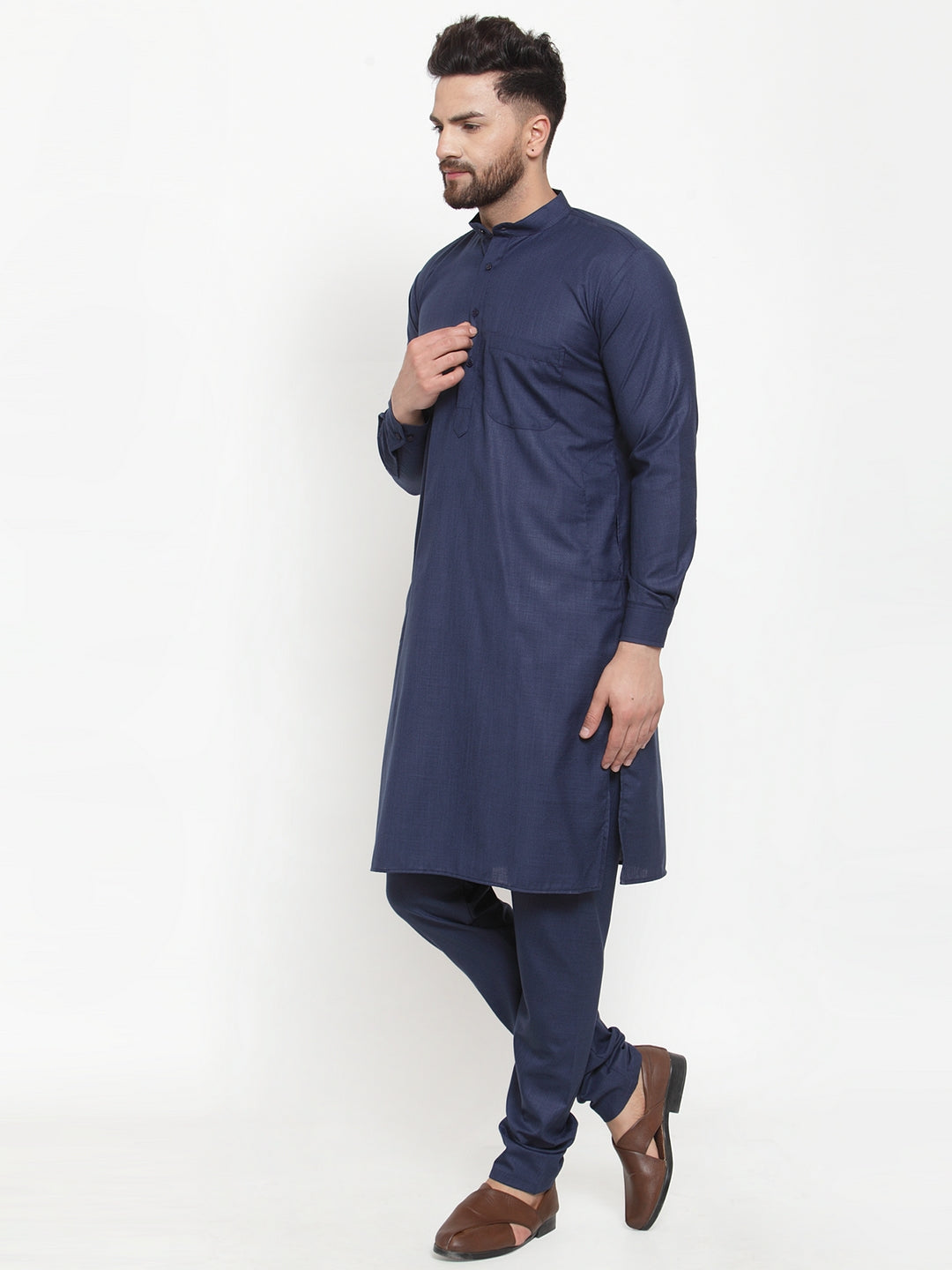 Jompers Men's Solid Cotton Kurtas (KO 592 Navy )