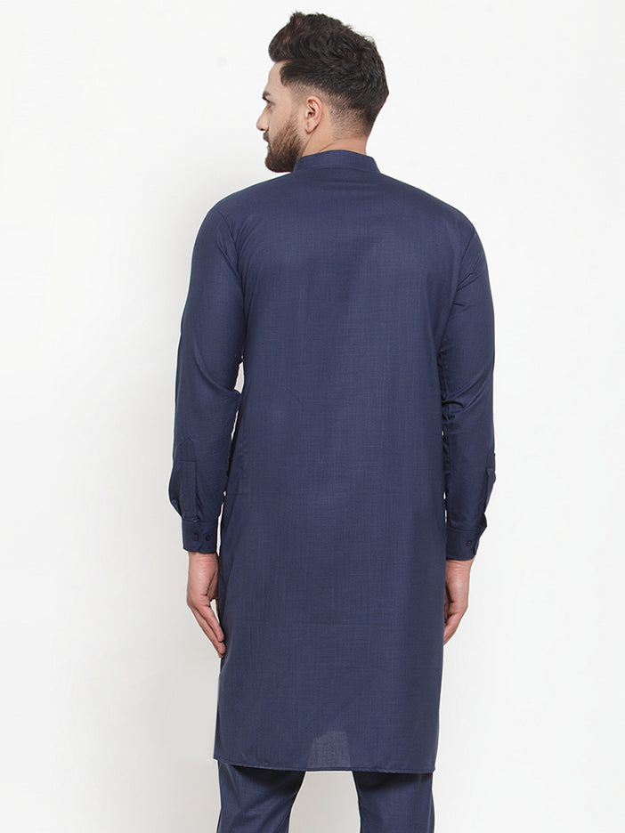 Jompers Men's Solid Cotton Kurtas (KO 592 Navy )