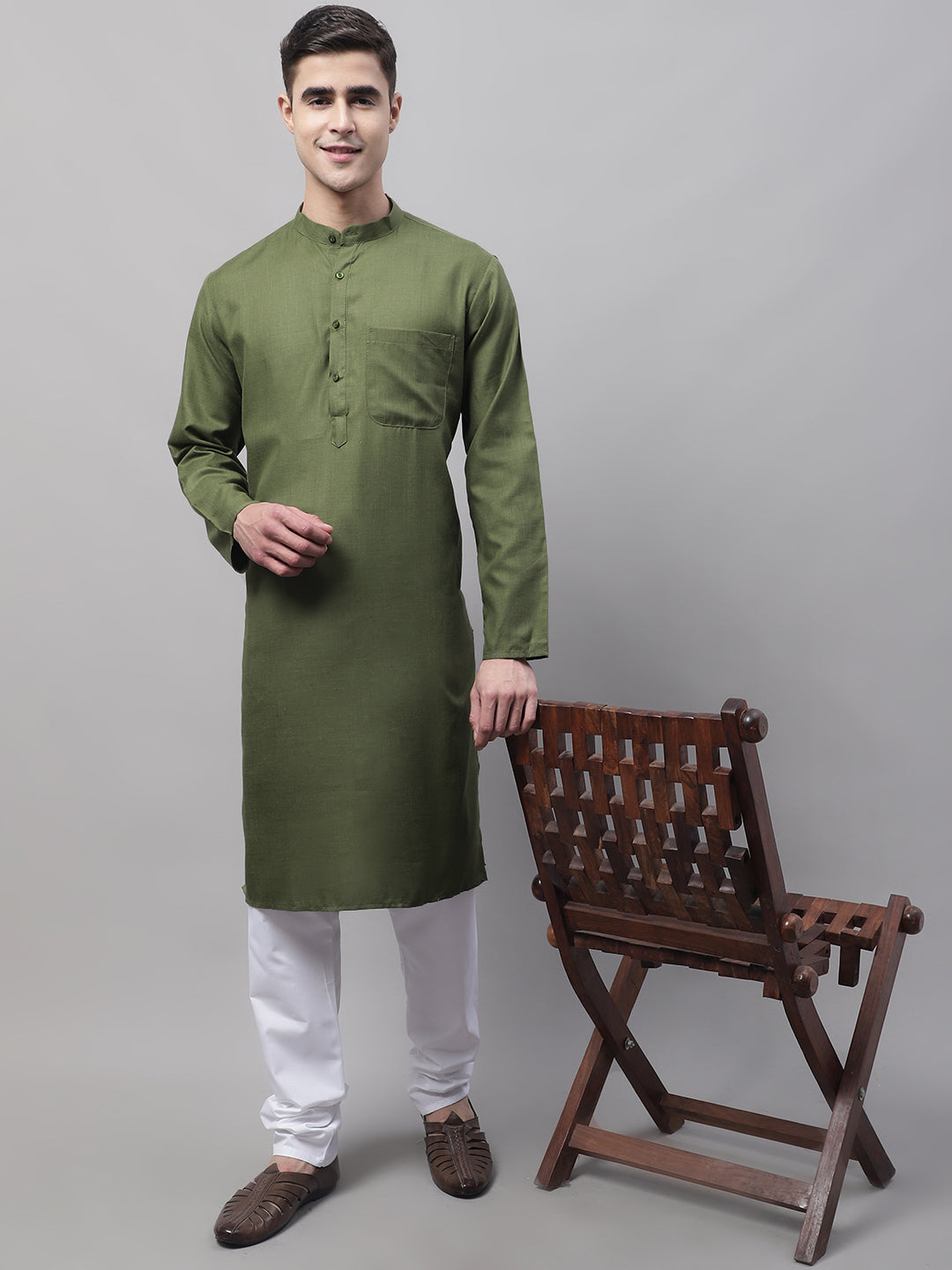 Jompers Men's Cotton Solid Kurtas