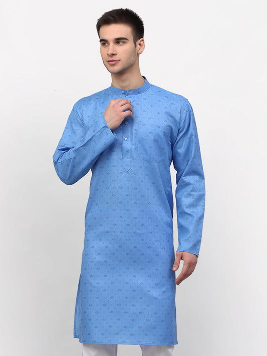 Jompers Men's Sky Printed Cotton Kurta Only ( KO 614Sky )