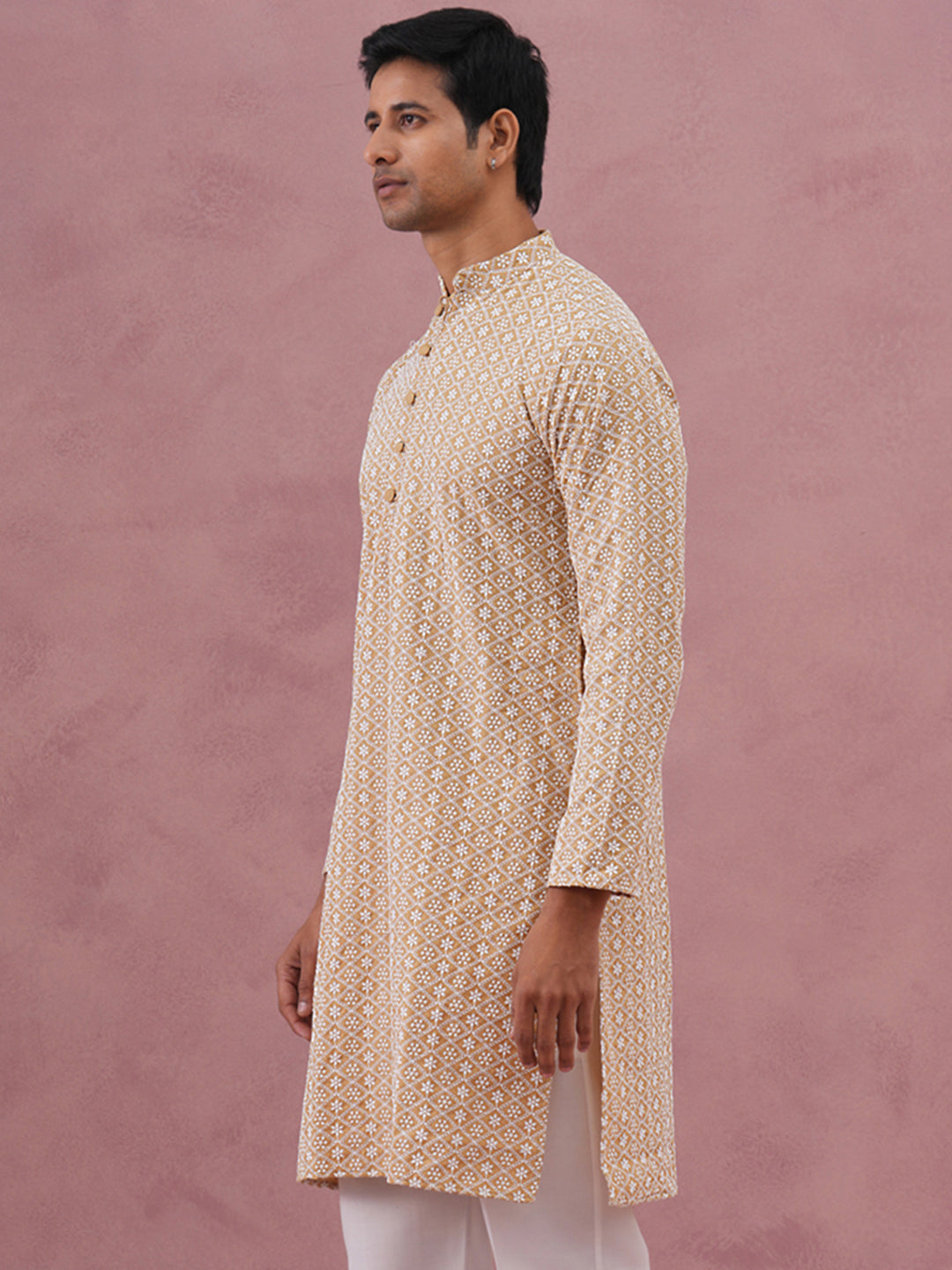 Floral Embroidered Kurta (KO 626 Beige ) [FF] [G-1-5]