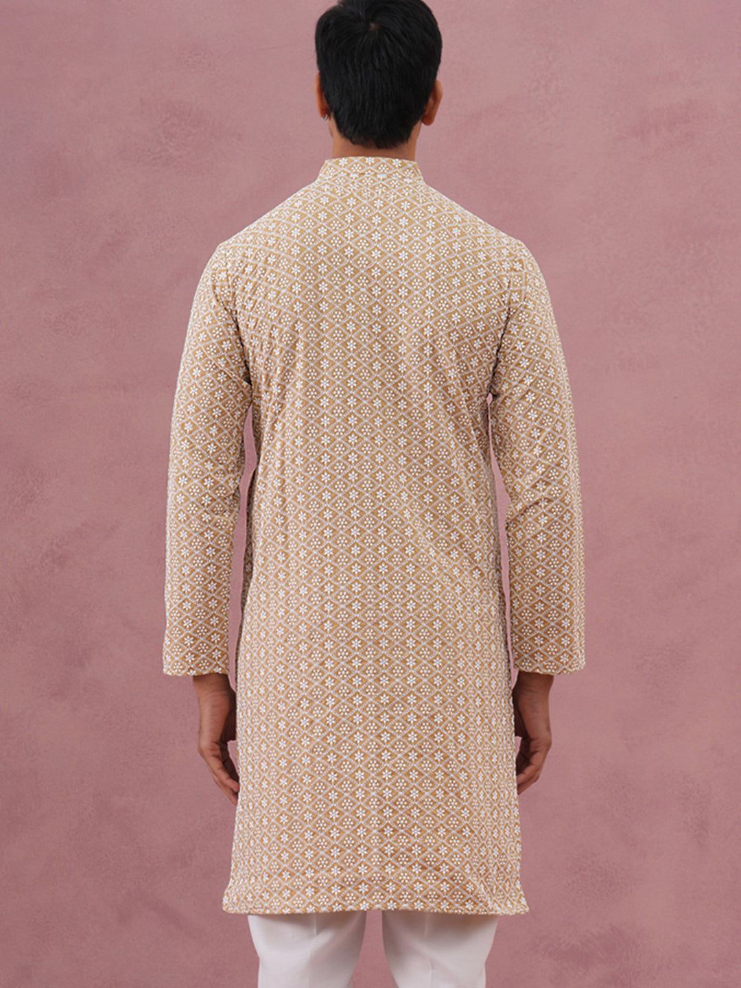 Floral Embroidered Kurta (KO 626 Beige ) [FF] [G-1-5]