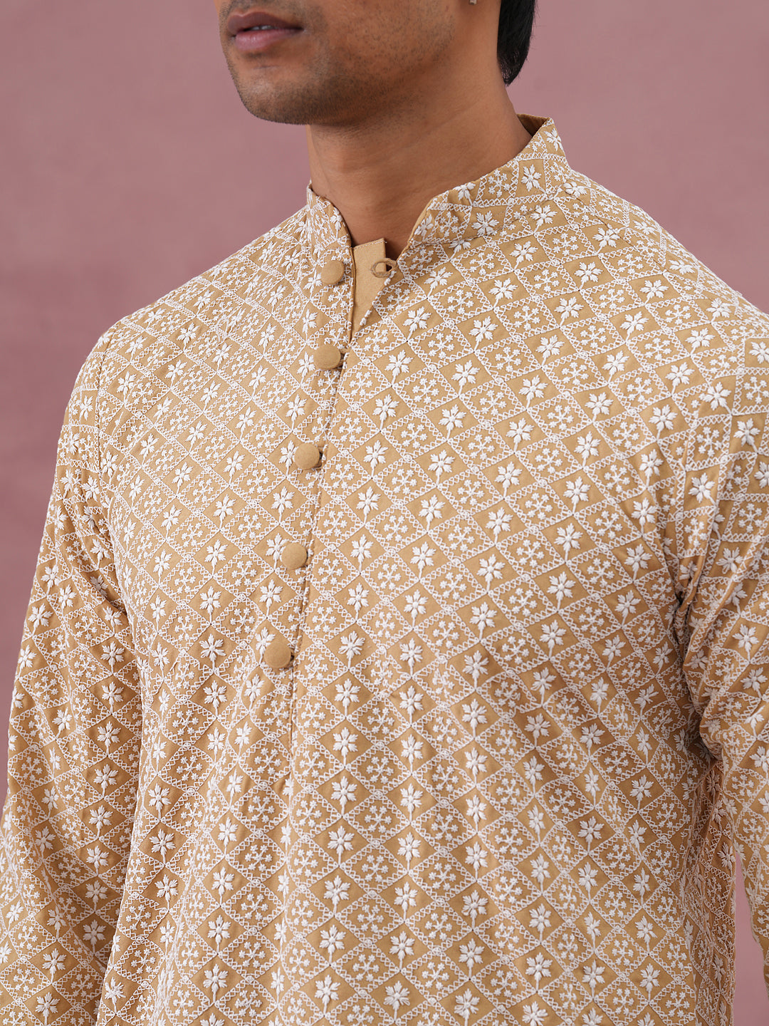 Floral Embroidered Kurta (KO 626 Beige ) [FF] [G-1-5]
