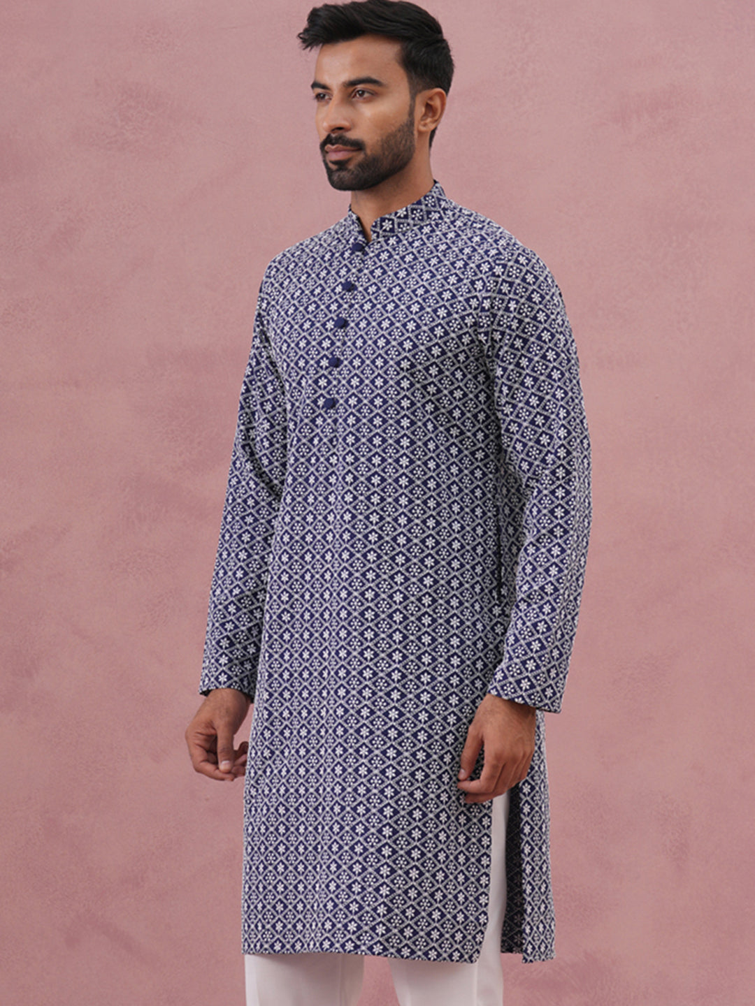 Floral Embroidered Kurta (KO 626 Blue ) [FF] [G-1-5]