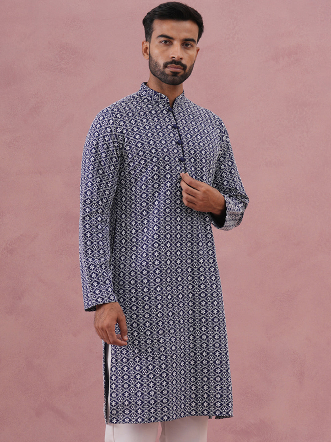 Floral Embroidered Kurta (KO 626 Blue ) [FF] [G-1-5]