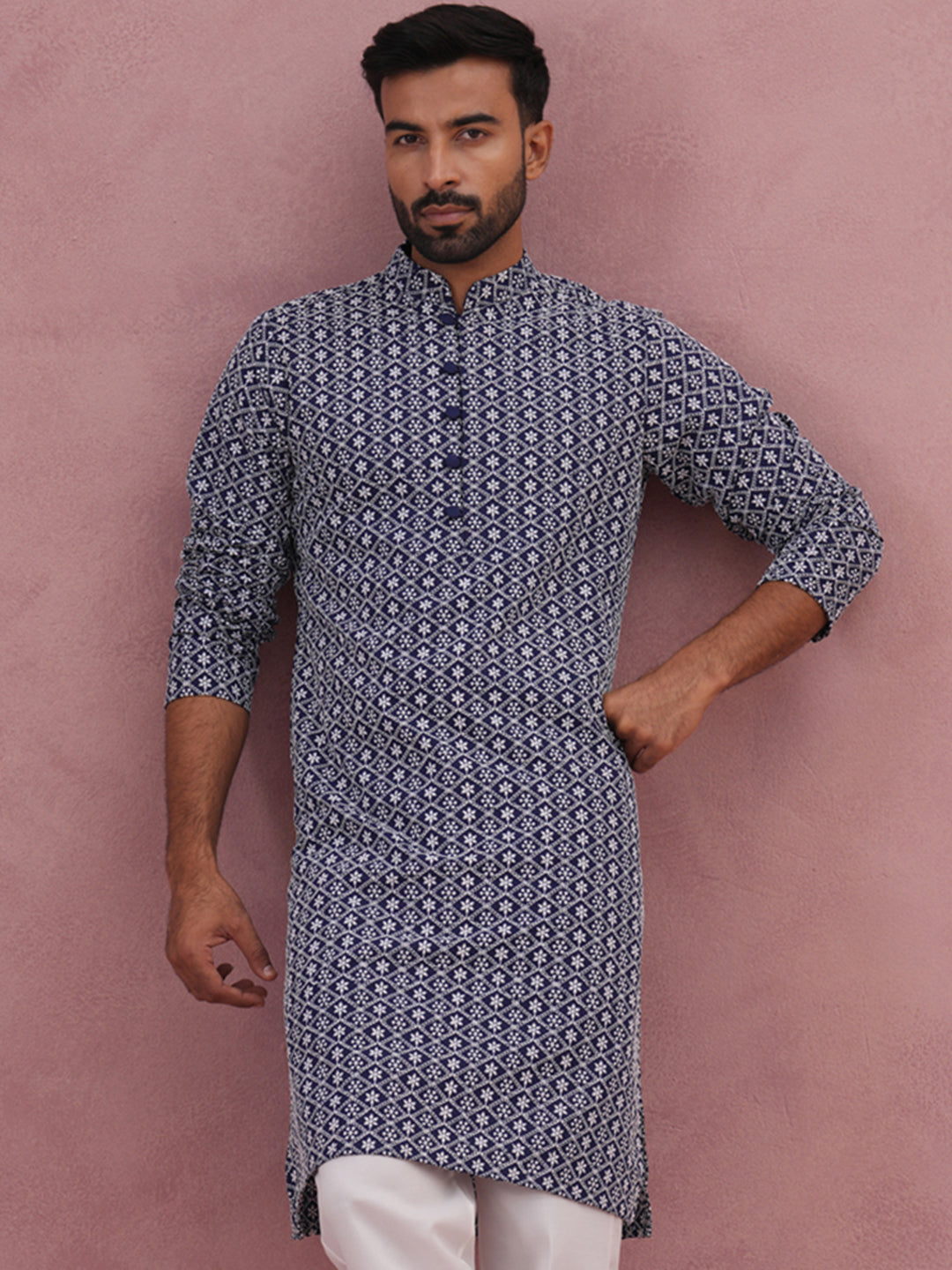 Floral Embroidered Kurta (KO 626 Blue ) [FF] [G-1-5]