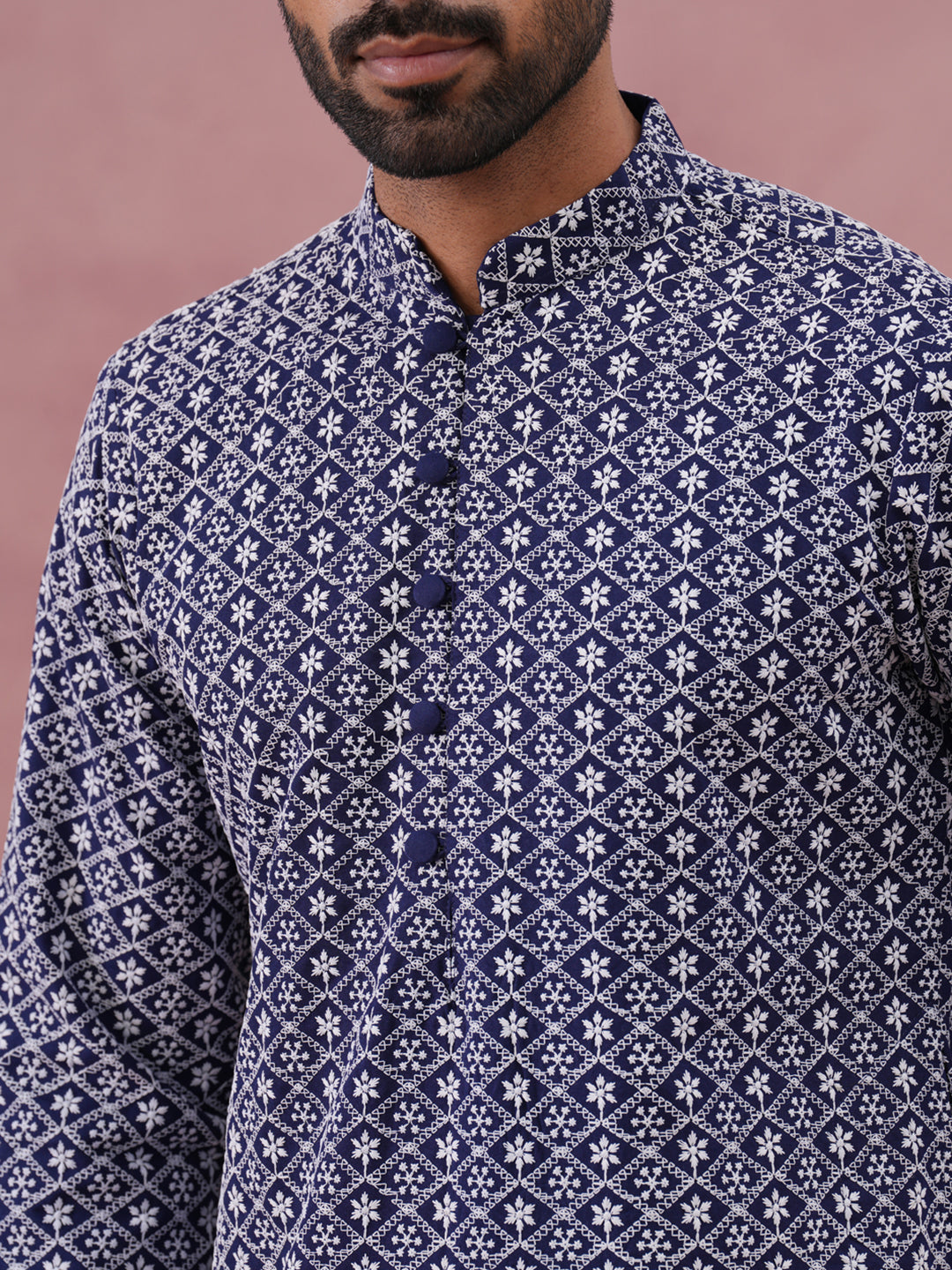Floral Embroidered Kurta (KO 626 Blue ) [FF] [G-1-5]