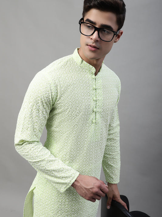 Jompers Men's Green Embroidered Kurta Only ( KO 626Green )