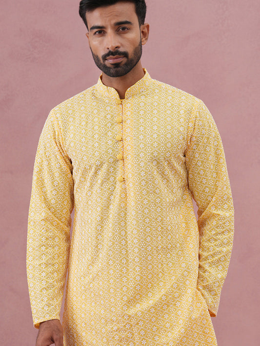 Floral Embroidered Kurta ( KO 626 Lemon ) [FF] [G-1-5]