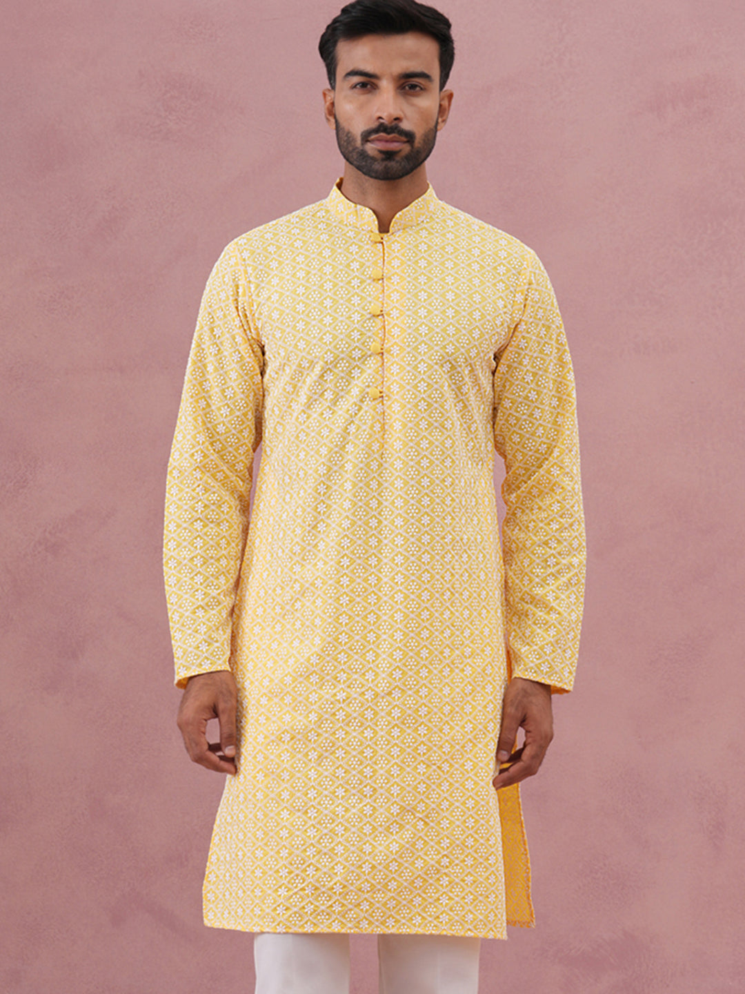 Floral Embroidered Kurta ( KO 626 Lemon ) [FF] [G-1-5]