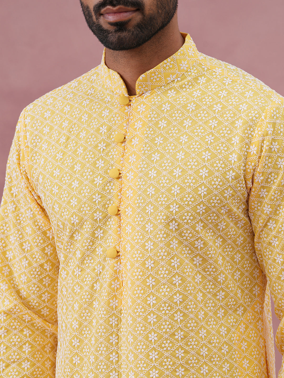 Floral Embroidered Kurta ( KO 626 Lemon ) [FF] [G-1-5]