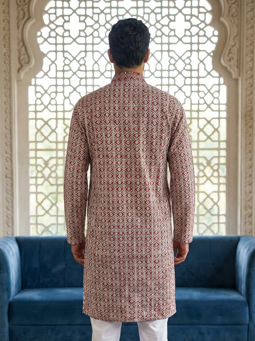 Floral Embroidered Kurta ( KO 626Maroon ) [FF] [G-1-5]