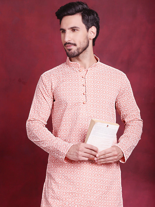 Jompers Men's Orange Embroidered Kurta Only ( KO 626 Orange )