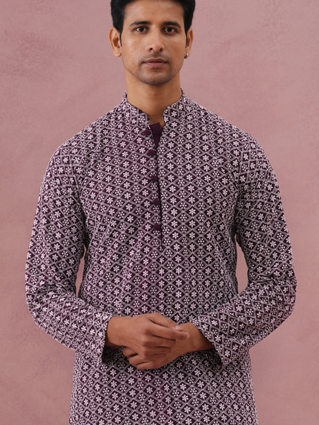 Floral Embroidered Kurta (KO 626 Purple ) [FF] [G-1-5]