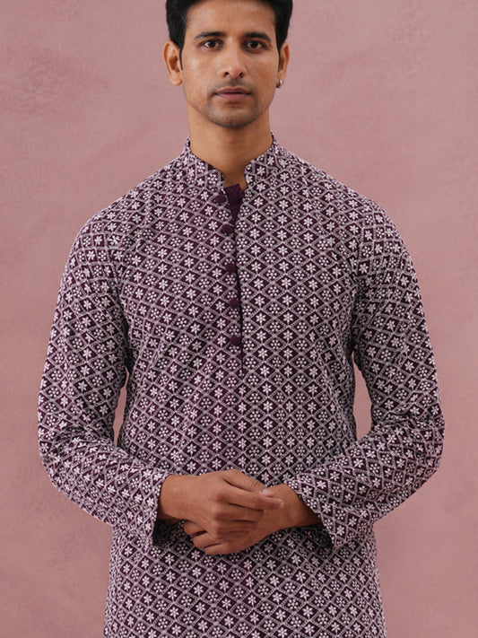 Floral Embroidered Kurta (KO 626 Purple ) [FF] [G-1-5]