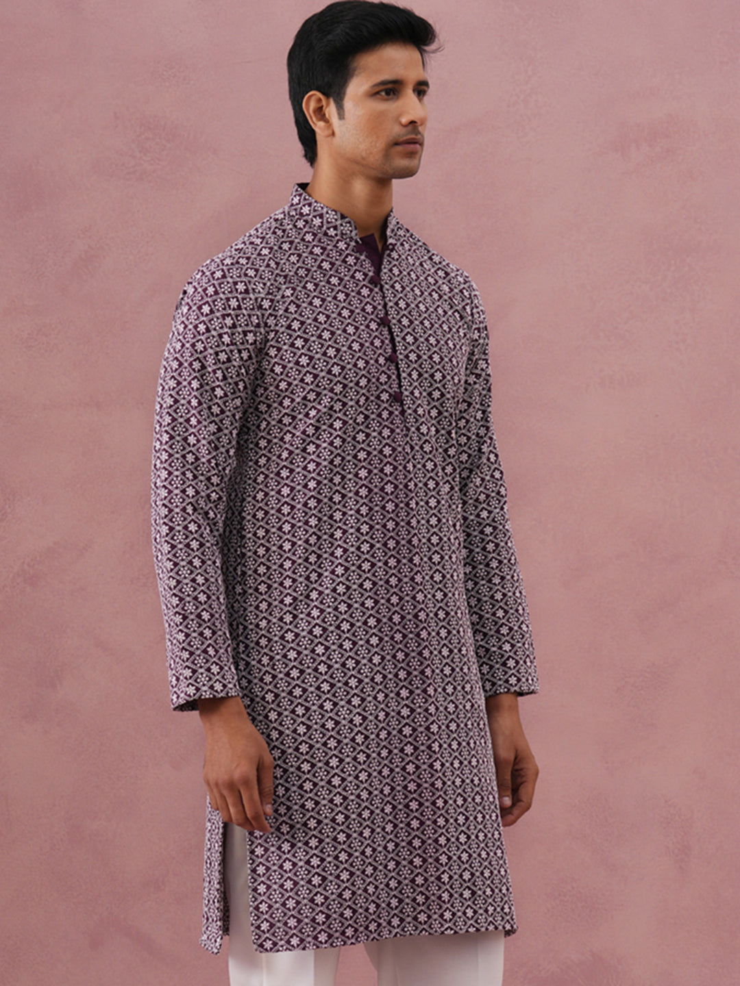 Floral Embroidered Kurta (KO 626 Purple ) [FF] [G-1-5]