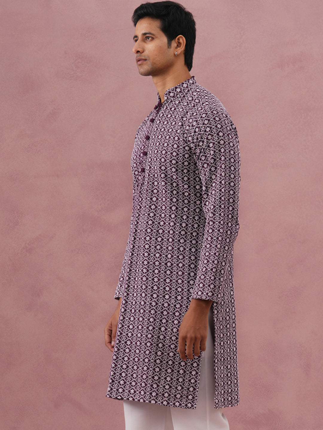 Floral Embroidered Kurta (KO 626 Purple ) [FF] [G-1-5]