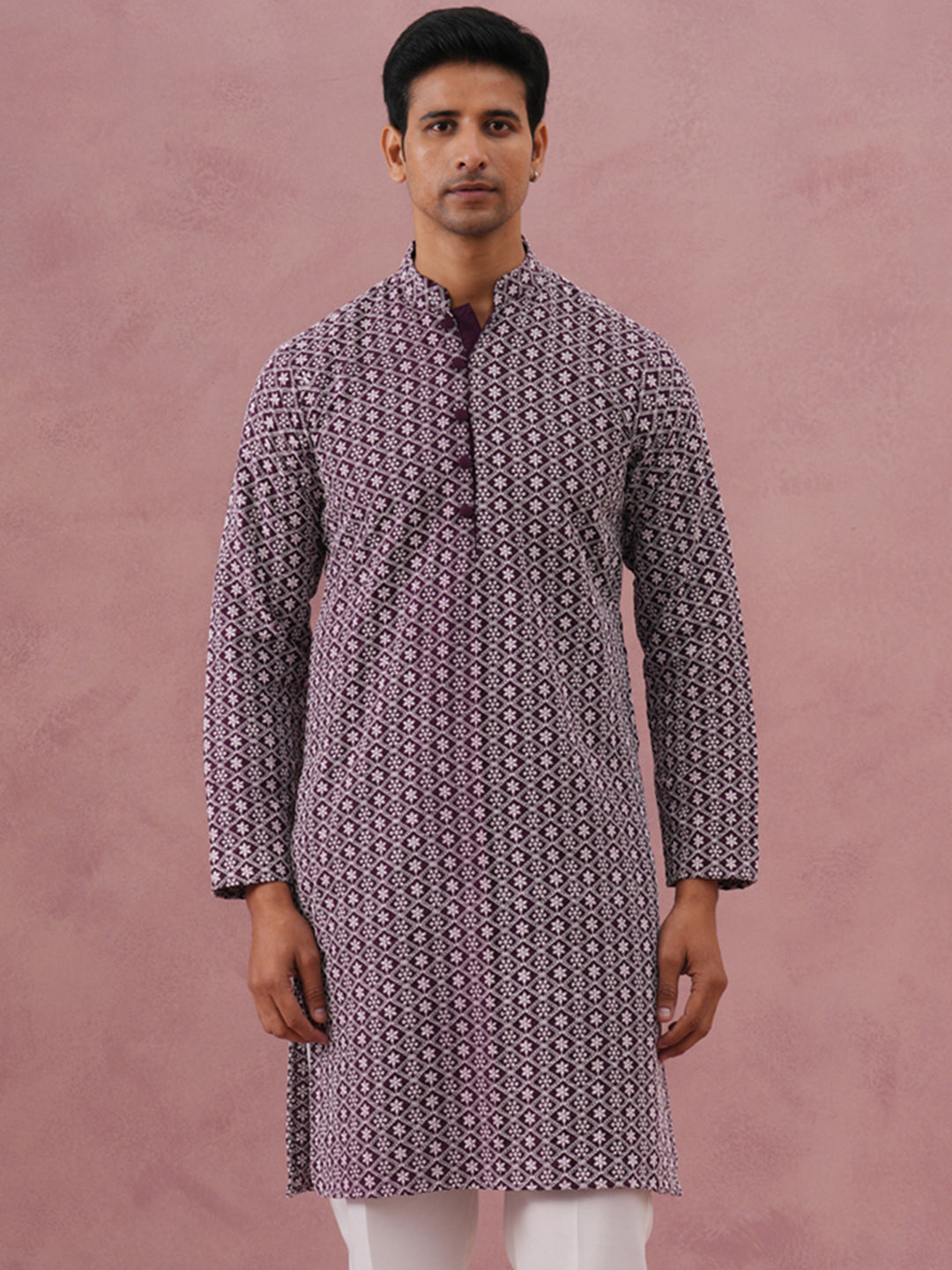 Floral Embroidered Kurta (KO 626 Purple ) [FF] [G-1-5]