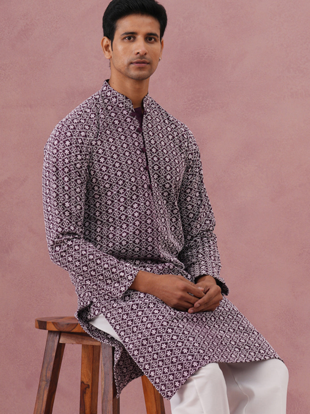 Floral Embroidered Kurta (KO 626 Purple ) [FF] [G-1-5]